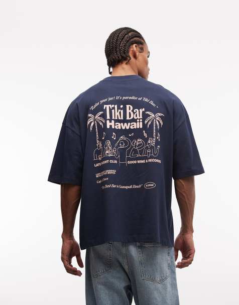 ASOS DESIGN oversized t-shirt with palm tree graphic in navy