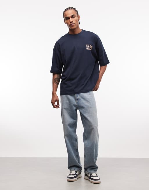 ASOS DESIGN oversized t-shirt with palm tree graphic in navy, 5 of 5