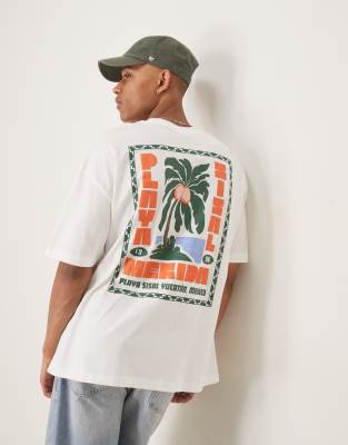Asos Design Oversized T-shirt With Palm Tree Graphic In White