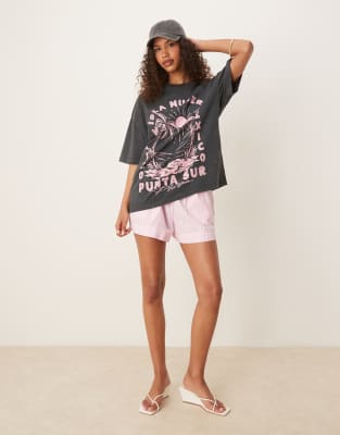 Asos Design Oversized T-shirt With Palm Tree Mexico Graphic