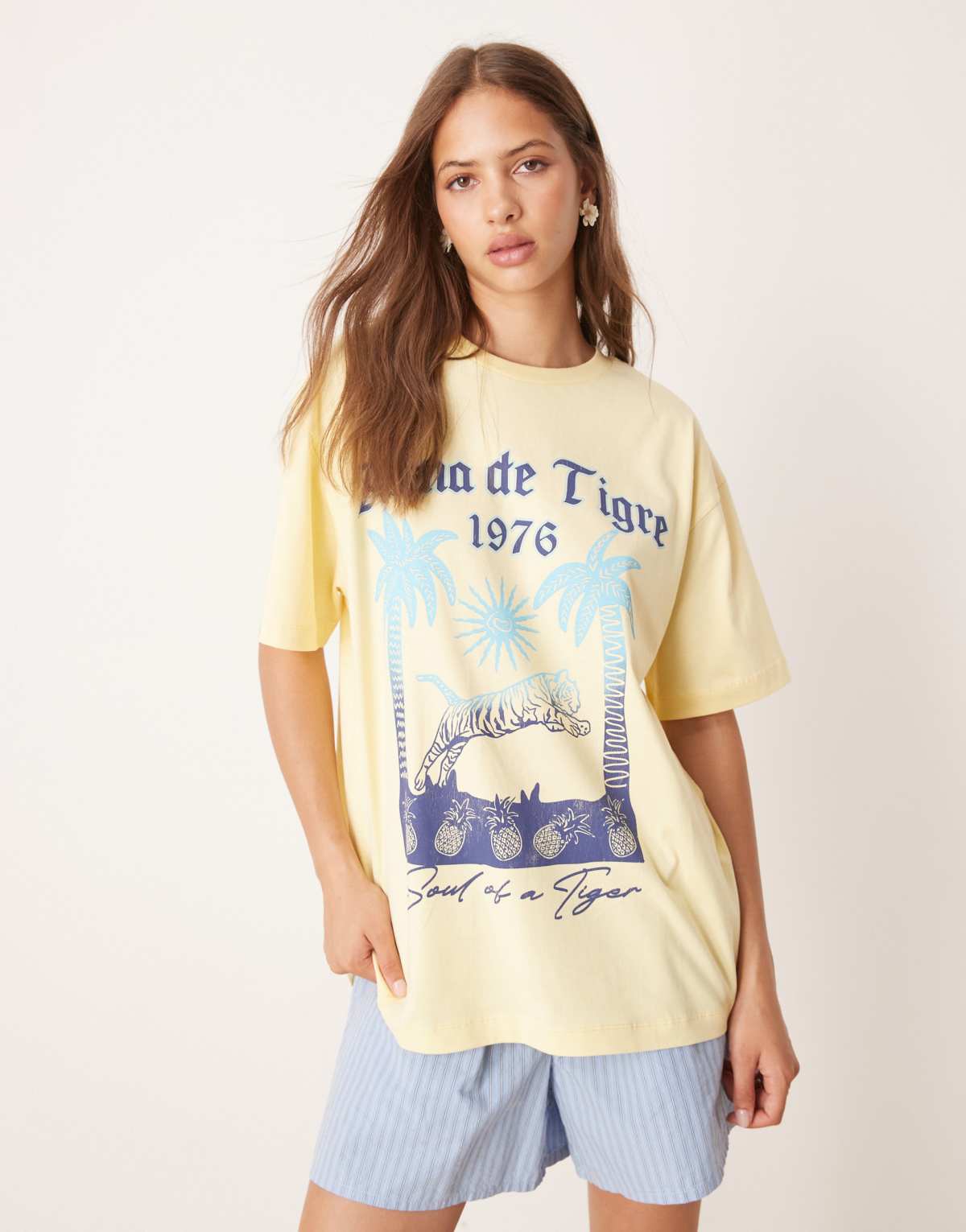 ASOS DESIGN oversized t-shirt with palm tree tiger graphic in yellow
