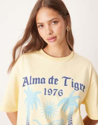 Asos Design Oversized T-shirt With Palm Tree Tiger Graphic