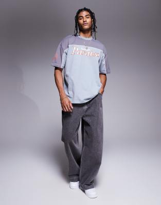 Asos Design Oversized T-shirt With Paneling And Athletic Graphic In Gray