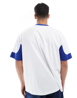 Asos Design Oversized T-shirt With Paneling And Sports Graphic In White