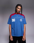 [ASOS DESIGN] ASOS DESIGN oversized t-shirt with panelling and sports graphic in blue and red XL Ensign blue