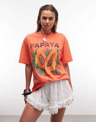 ASOS DESIGN oversized t-shirt with papaya graphic in coral
