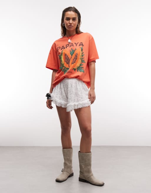 ASOS DESIGN oversized t-shirt with papaya graphic in coral, 4 of 8