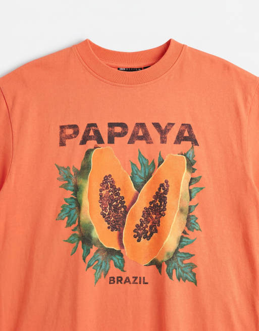 ASOS DESIGN oversized t-shirt with papaya graphic in coral, 7 of 8