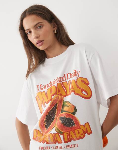 ASOS DESIGN Oversized T-shirt with papaya graphic in white - view 1