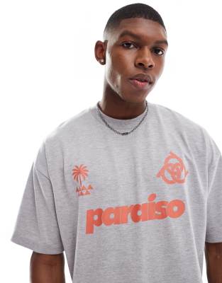 Asos Design Oversized T-shirt With Paraiso Front Print In Gray