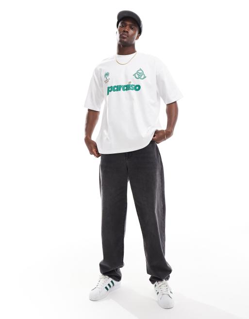 ASOS DESIGN oversized t-shirt with paraiso front print in white