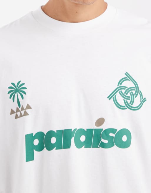 ASOS DESIGN oversized t-shirt with paraiso front print in white