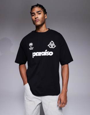 Asos Design Oversized T-shirt With Paraiso Graphic In Black