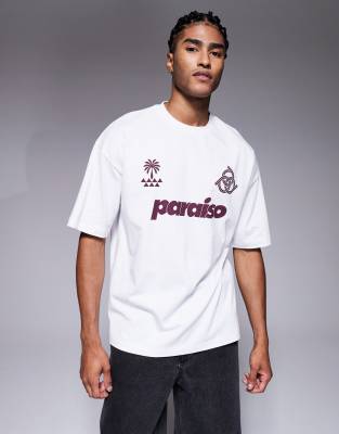Asos Design Oversized T-shirt With Paraiso Graphic In White