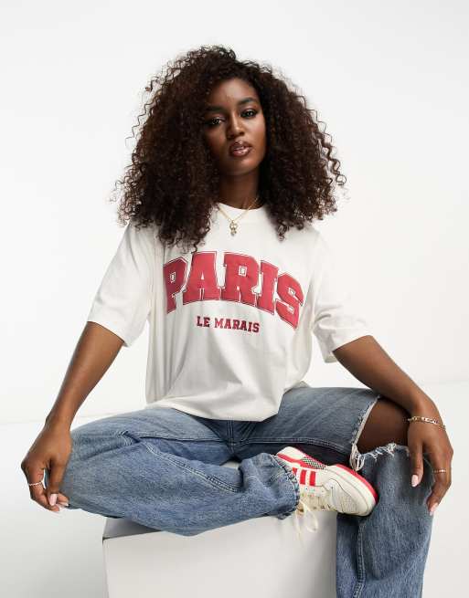 ASOS DESIGN oversized t-shirt with Paris puff print graphic in ecru | ASOS