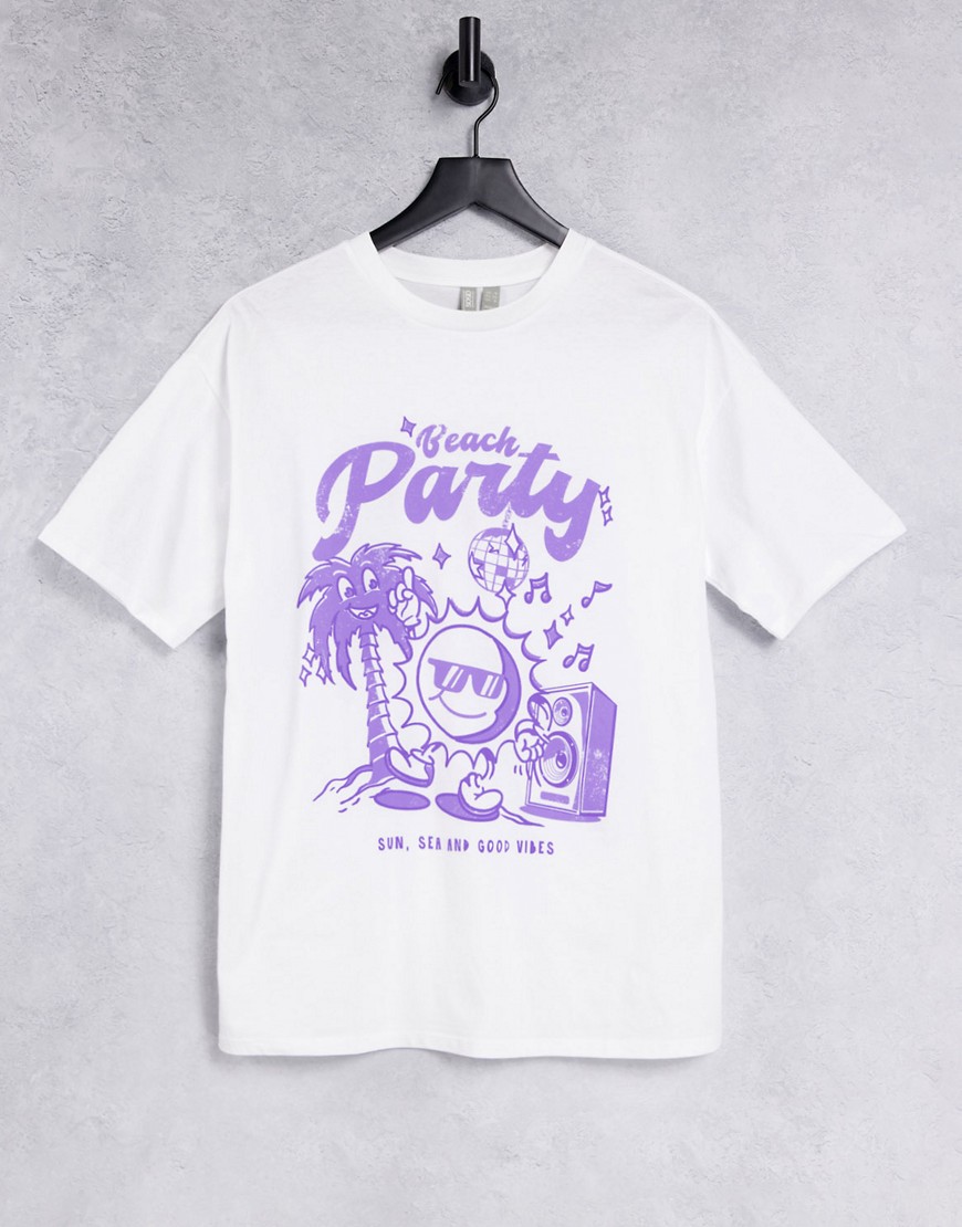 ASOS DESIGN oversized t-shirt with party beach graphic in white