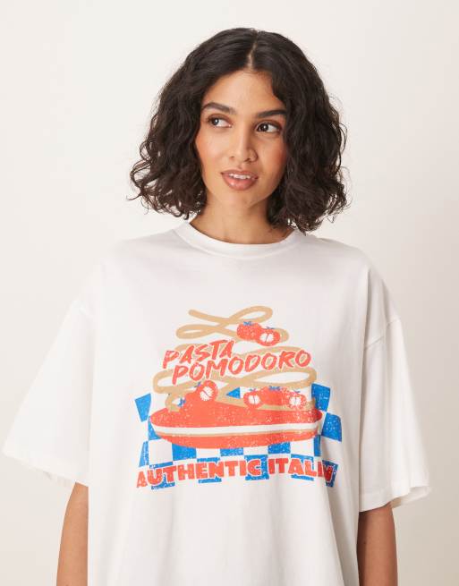 ASOS DESIGN oversized T-shirt with pasta food graphic in white, 4 of 4