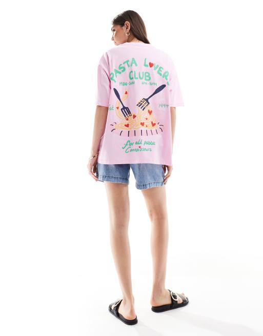 ASOS DESIGN oversized t-shirt with pasta lover graphic in pink, 3 of 4