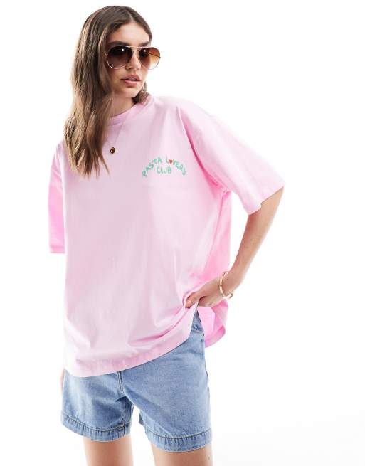 ASOS DESIGN oversized t-shirt with pasta lover graphic in pink, 4 of 4