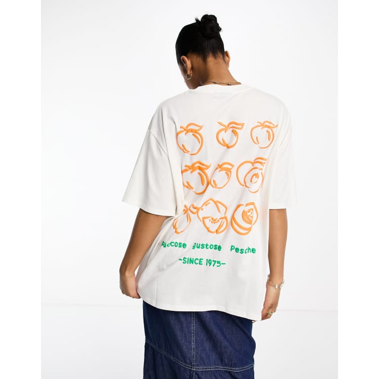 ASOS DESIGN oversized t-shirt with peaches back graphic in white