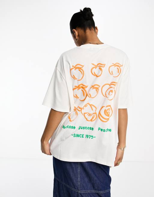 ASOS DESIGN oversized t-shirt with peaches back graphic in white