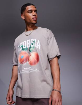 Asos Design Oversized T-shirt With Peaches Graphic In Brown