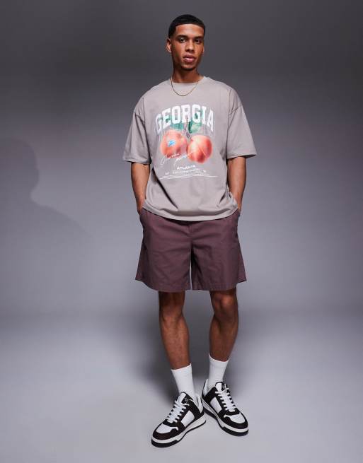 ASOS DESIGN oversized t-shirt with peaches graphic in brown, 2 of 4