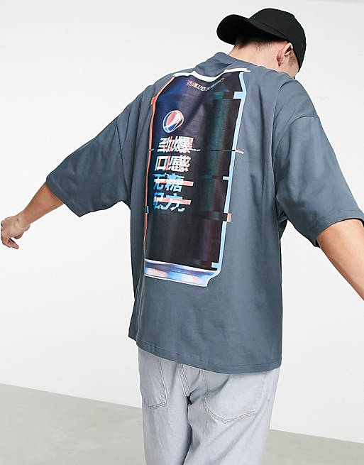  oversized t-shirt with Pepsi Max print in charcoal 