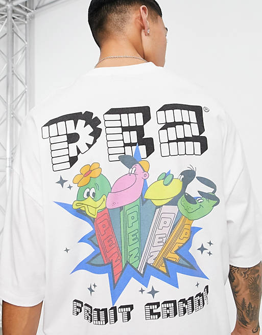  oversized t-shirt with Pez Candy print in white 