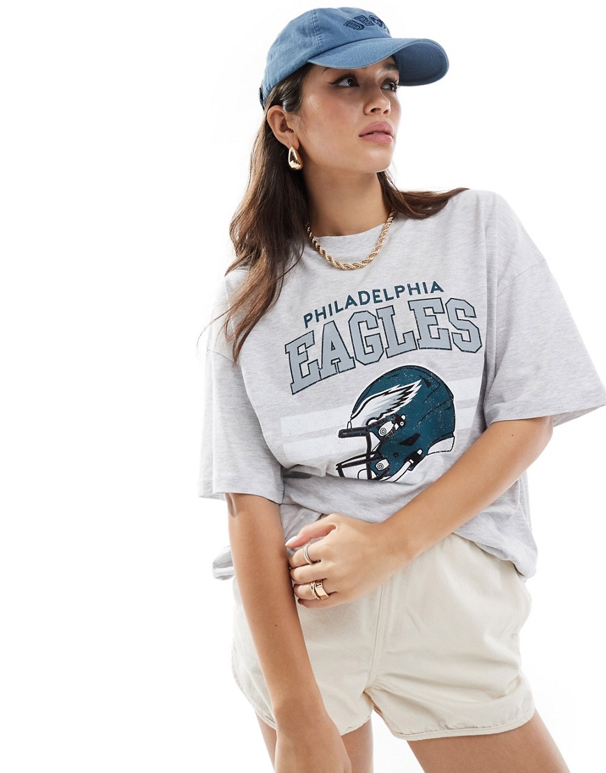 ASOS DESIGN oversized t-shirt with philadelphia eagles licence graphic in ice marl-Grey