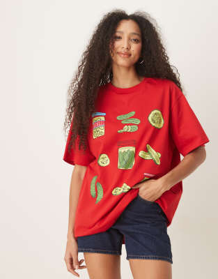 Asos Design Oversized T-shirt With Pickle Graphic