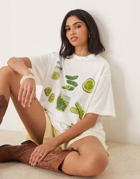 ASOS DESIGN oversized t-shirt with pickles graphic in white - view 1