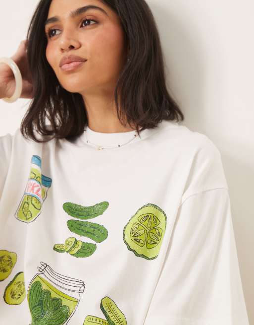 ASOS DESIGN oversized t-shirt with pickles graphic in white