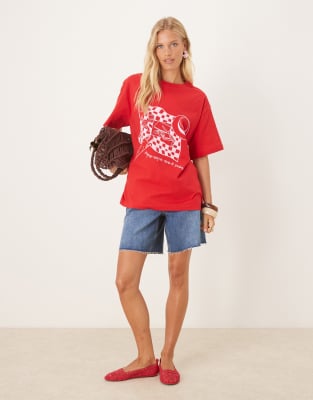 Asos Design Oversized T-shirt With Picnic Design In Red