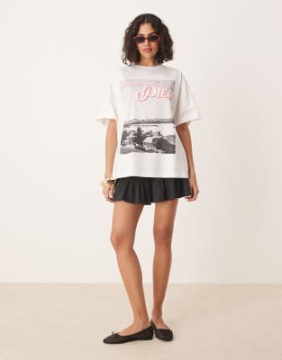 Asos Design Oversized T-shirt With Pier Landscape Graphic In White