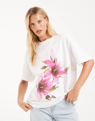 Asos Design Oversized T-shirt With Pink Flower Graphic In Multi
