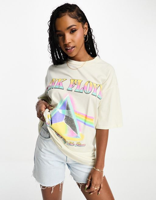 ASOS DESIGN oversized t-shirt with pink floyd license graphic in cream