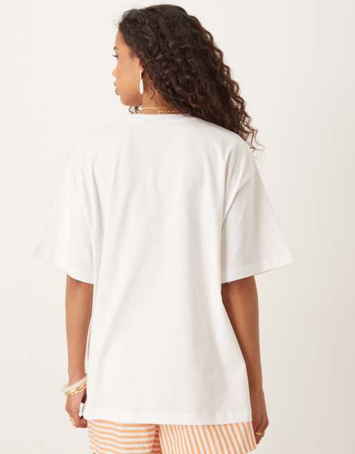 ASOS DESIGN oversized t-shirt with pink tiger graphic in cream