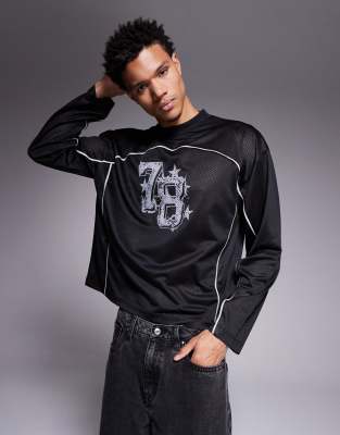 Asos Design Oversized T-shirt With Piping Detail And Number Graphic In Black