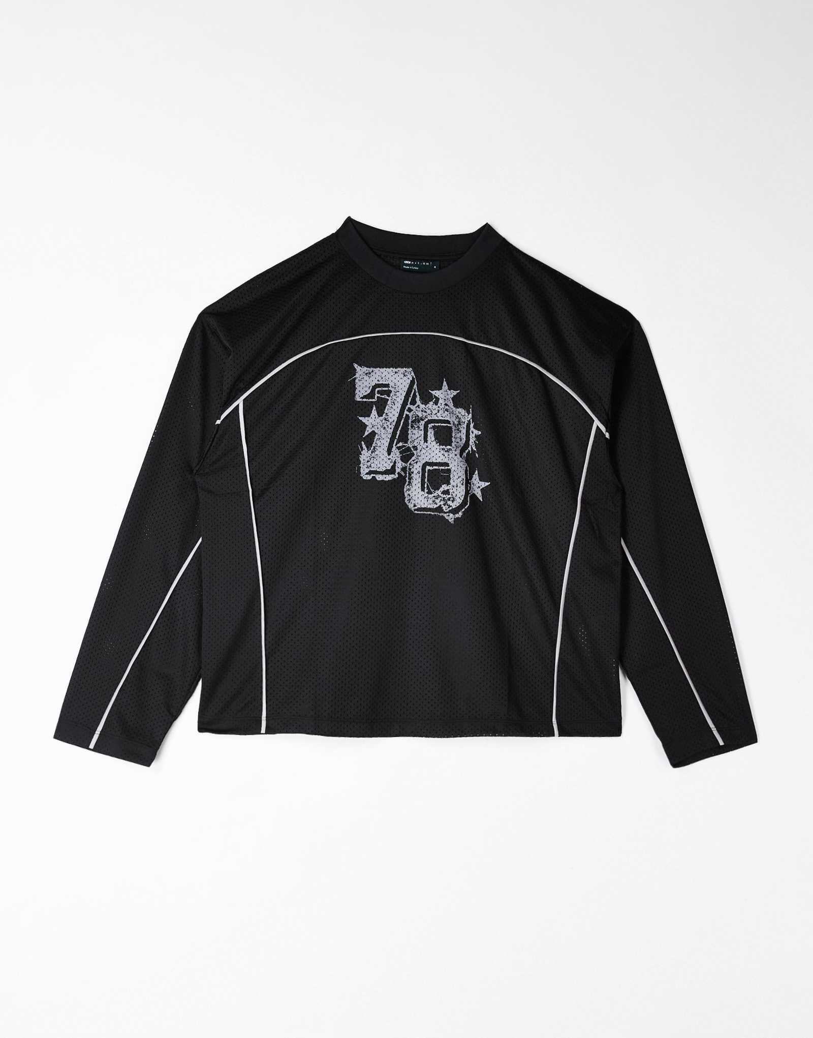 ДИЗАЙНЕРСКАЯ футболка оверсайз от ASOS черного цвета airtex с окантовкой и рисунком номера