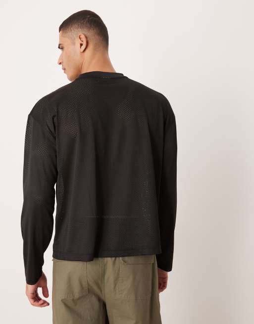ASOS DESIGN oversized t-shirt with piping detail and number graphic in black airtex , 3 of 5