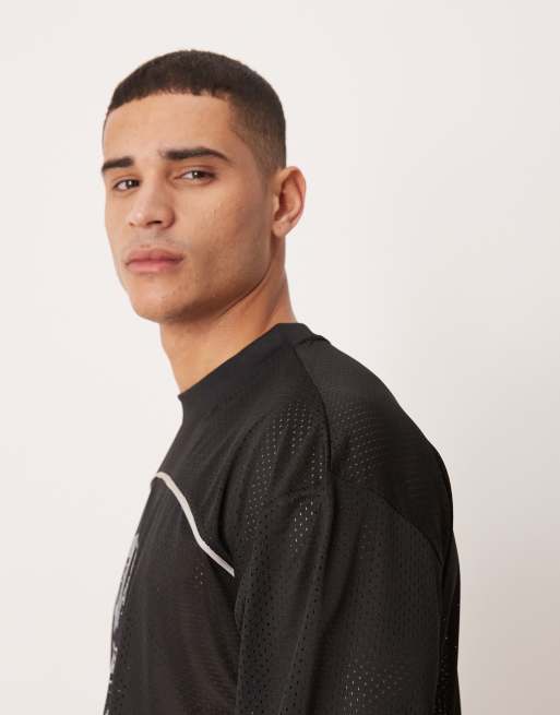ASOS DESIGN oversized t-shirt with piping detail and number graphic in black airtex , 4 of 5