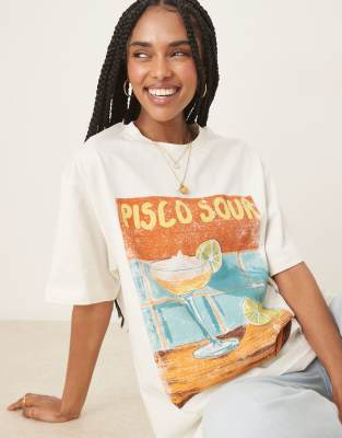 Asos Design Oversized T-shirt With Pisco Sour Cocktail Graphic In White