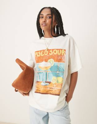 Asos Design Oversized T-shirt With Pisco Sour Cocktail Graphic In White