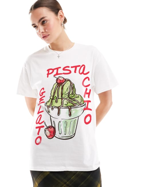 ASOS DESIGN oversized T-shirt with pistachio gelato graphic in white