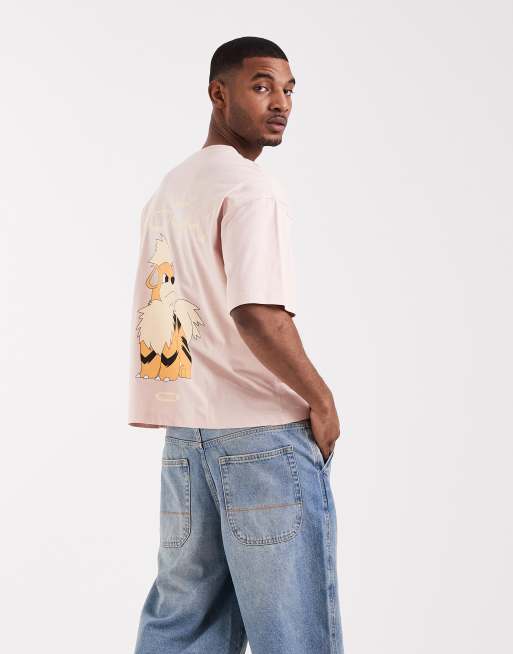 ASOS DESIGN oversized T-shirt with Pokemon Growlithe print in Pink, 3 of 5