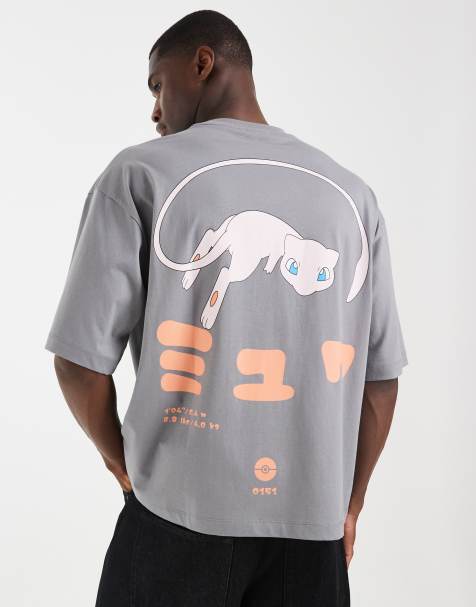 ASOS DESIGN oversized T-shirt with Pokemon Mew Poke print in gray - view 1