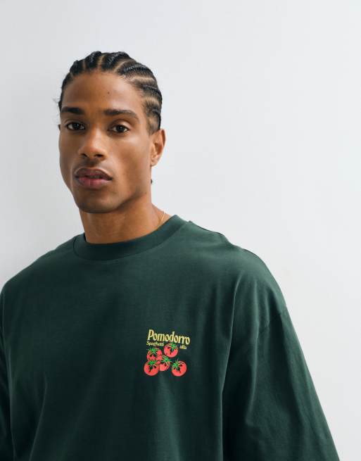 ASOS DESIGN oversized t-shirt with Pomodoro graphic in dark green, 2 of 5
