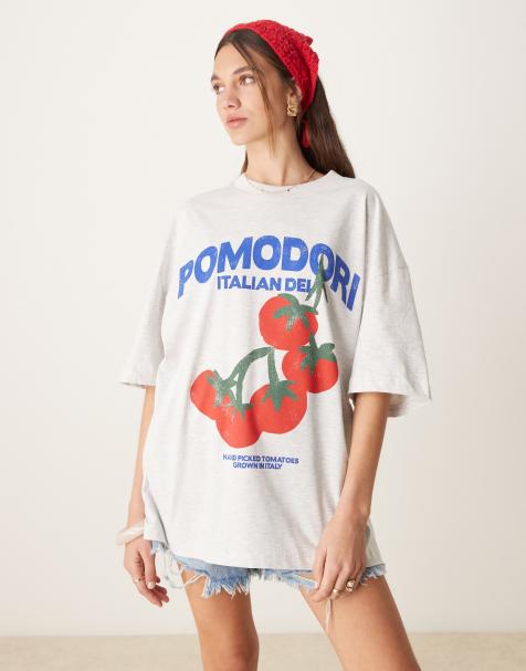 ASOS DESIGN oversized t-shirt with pomodoro tomato graphic in ice marl - view 1