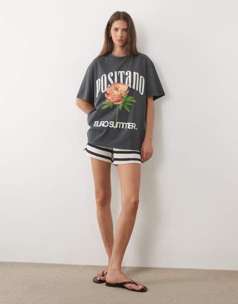 ASOS DESIGN Oversized T-shirt with Positano flower graphic in washed charcoal - view 1